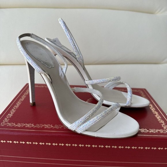 NEW Rene Caovilla Embellished Halter Cocktail Sandals SZ 38 White Crystal - Picture 2 of 9